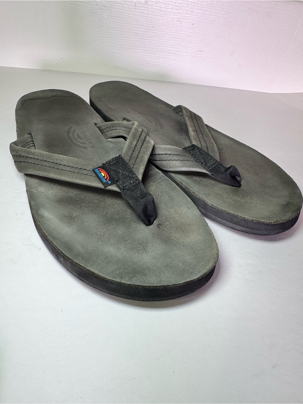 Men’s Rainbow Sandals Double Layer Leather Flip Flops Size XL